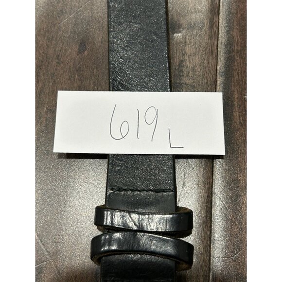 Italian Leather Belt Black Silver Sz Large Adjustable Single Prong Buckle Retro - Picture 7 of 8